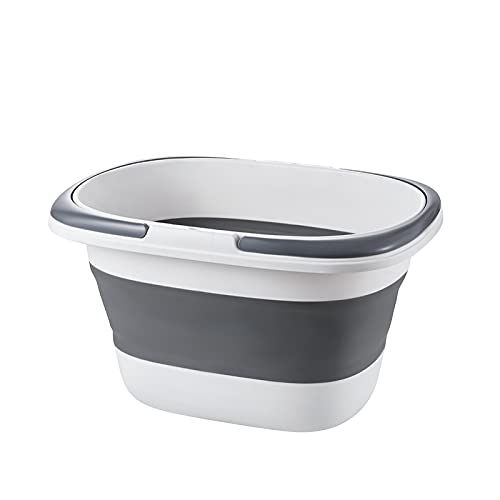 4.2 Gal(16L) Large Collapsible Plastic Bucket with Handle for House Cleaning, Space Saving Outdoor Multiuse Foldable Water Pail/Sink for Camping,Fishing,Ice(Grey) - color: Gray