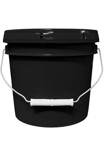 1-Gallon Bucket with Airtight Lid – Made in USA, Food Grade BPA Free Plastic, Heavy Duty Multi-Use, Metal Handle with Grip, Stackable Storage – Black, 1 Pack - color: 1 Gallon - Black, size: 1