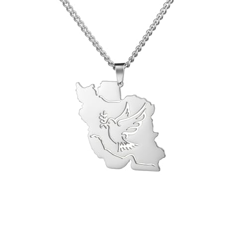 Iran Map Necklace Iranian Flag Persian Calligraphy Pendant Patriotic Heritage Pride Peace Jewelry Souvenir Series Gifts for Women Men - color: Peace Dove silver