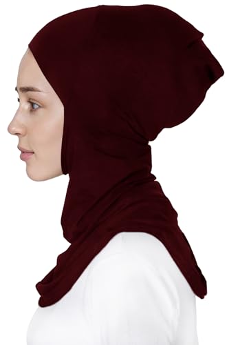 Lina & Lily Modal Jersey Full Coverage Ninja Hijab Undercap with Neck Cover for Muslim Women - color: Dark Red