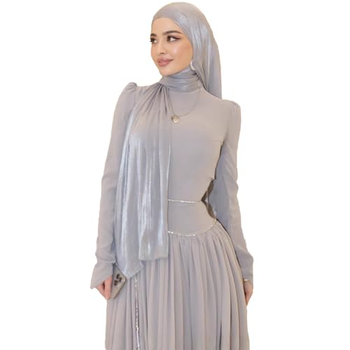 Women Premium Hijab Head Scarf Lightweight Shimmer Scarves Crepe Wedding Shawls and Wraps for Evening Dresses Shiny - color: Grey 8#