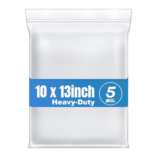 5Mil 10"x13" 50Pcs Plastic Bags Clear Resealable Zip Seal Lock Poly Bags | Macoota Thick Reclosable Heavy Duty Zipper Baggies Packing Clothing Pants Shoes Toys - size: 10 x 13inch