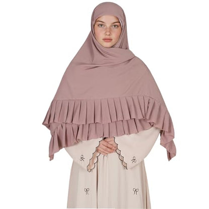 Prayer Hijab for Women Muslim Cotton Blend Lightweight Ruffled Square Scarf - color: Dark Pink