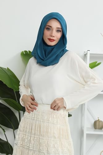 Aisha's Design Pre-tied Cotton-Chiffon Scarf for Women Practical Veil Instant Scarf Hijab Stylish Design - color: Petrol