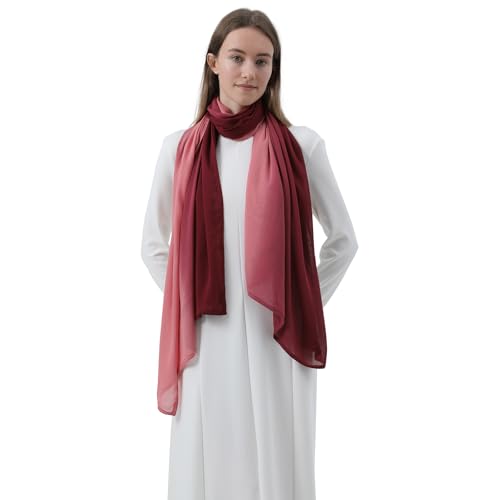 Women Scarf and Shawls, Soft Modal Jersey Scarves, Gradient Long Wrap for Spring Summer and Autumn - color: Purple Rose & Pink