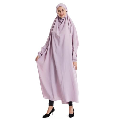 Lmdudan Muslim Women Islamic Full Cover Prayer Dress Long Sleeve Loose Abaya Hijab Outfit 2026 Ramadan Modest Prayer Clothes - color: Purple, size: Medium