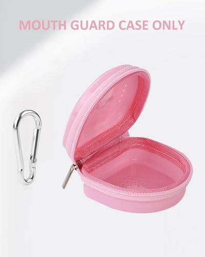 Mouth Guard Case with Zipper & Carabiner, Ventilated,Night & Travel Storage | Universal Storage for Adult & Youth Night Guard & Mouth Guard, Portable and Carrying Hard Case, Pink