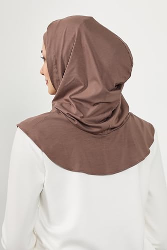 Aisha's Design Full Coverage%95 Cotton Bonnet for Women, Ready-to-Wear Hijab Bonnet Headscarf with Neck Coverage - color: Chocolate