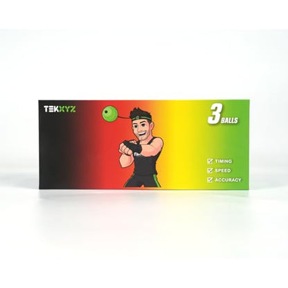 TEKXYZ® Classic Boxing Reflex Ball Pack with App - 3 Balls, 1 Band | Includes the full 2-ball pack & App features + 1 green BOXERS ball: harder, faster, max punch feedback.