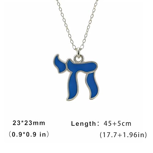 Hebrew Chai Necklace Chai Symbol Jewish Pendant for Men Women Stainless Steel Arabic Amulet Religion Jewelry - color: Blue-S
