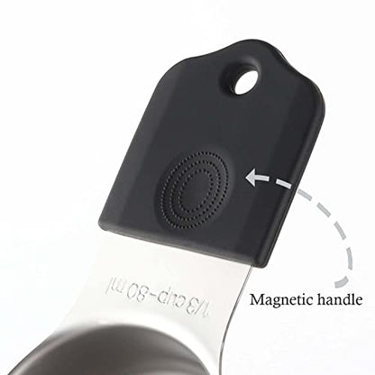 Magnetic Measuring Cups Set Stainless Steel Heavy Duty Metal Measuring Cups for Dry and Liquid Ingredients (black) - color: Black