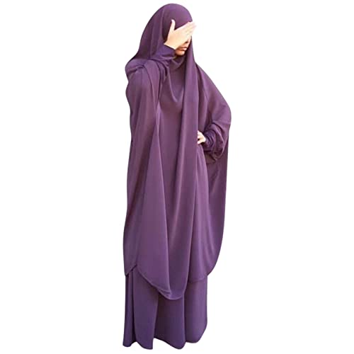 Women's Muslim Prayer Dress Hijab Scarf Eid Prayer Jilbab Khimar Niqab Burka Abaya Maxi Islamic Arabian Modest Cardi Robe - color: Deep Purple