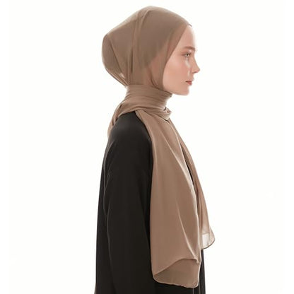 Chiffon Hijab Scarf For Women. Soft Fashion Headscarf Shawl Wrap - color: Dark Taupe
