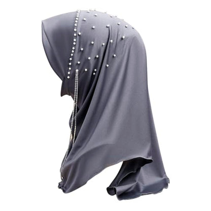 Women Soft One Piece Hijab Long Muslim Turban Islamic Full Head Scarf - color: Chains/Silver