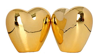 2pcs Gold Small Animal Statue Heart Statue Decor Modern Style Ceramic Gold Heart Animal Figurines Statues for Home Decor Accents Living Room Office Table Bookshelf Desk Bedroom Decorative Objects - size: Heart