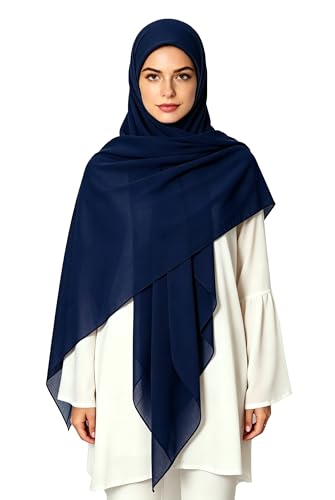 Lina & Lily Premium Chiffon Hijab Head Scarf Shawl Wrap for Muslim Women Square 58'' x 58'' - color: Navy Blue