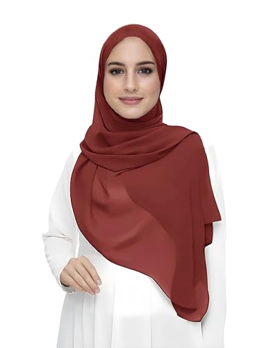 Premium Chiffon Hijab Head Scarf Shawl Wrap for Muslim Women Lightweight - color: Brick Red