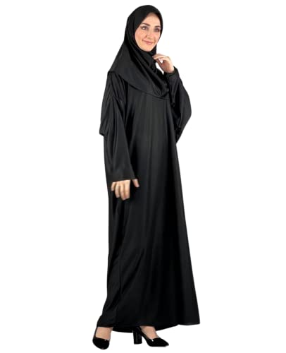 Women Prayer Clothes with Hijab Muslim Outfits Long Robe Abaya Turkish Islamic Dresses Dubai Kaftan with Rosary - color: Black
