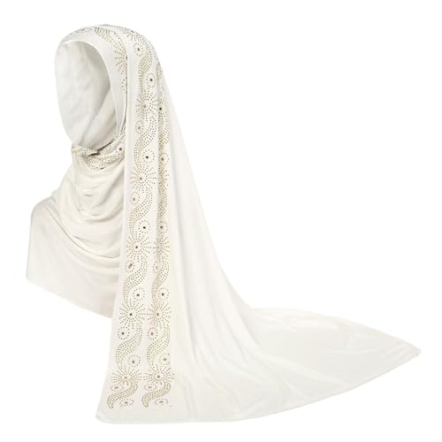 Muslim Women Shiny Rhinestone Hijab Head Wrap Long Scarf Shawl - color: White