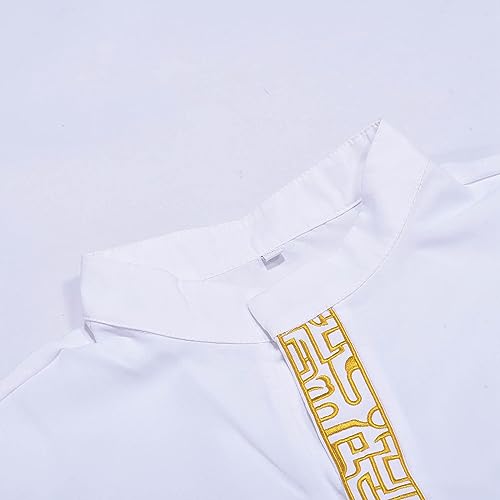 Thobe for Men Muslim Islamic Robe Kaftan Arabic Long Sleeve Jubba Dubai Style Cotton Dress with Pockets A2 - size: Large