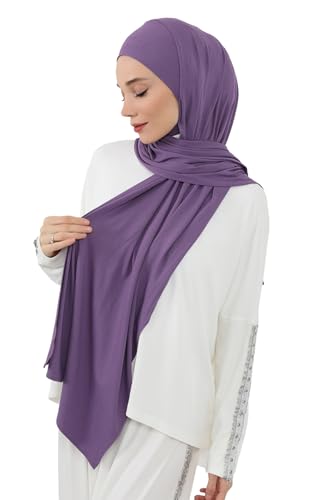 Aisha's Design Neck-Covering Practical Jersey Hijab with Built-In Ninja Bonnet - color: Purple