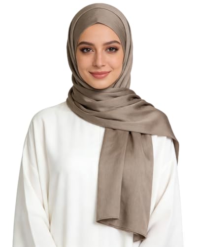 JUMISEE Silky Satin Hijab Scarf for Women Fashion Crinkle Crepe Instant Muslim Islamic Hijab Head Wrap Long Shawls - color: Khaki