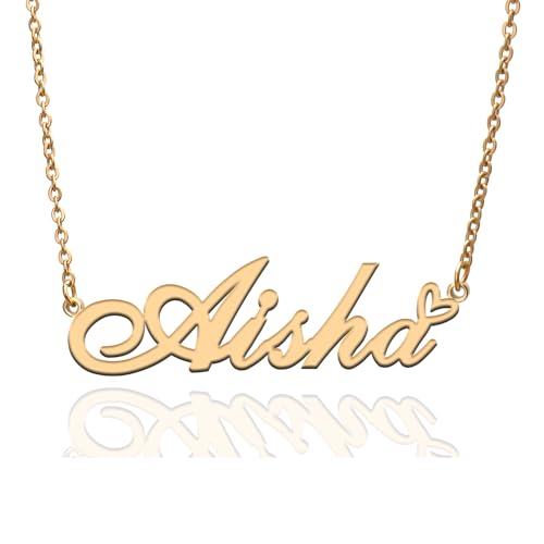 Custom Name Necklace Customized Personalized Plated Necklace for Mother Daughter Friendship Women Valentine's Day Christmas Birthday New Year Party - style: Aisha Gold