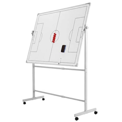 Generic Soccer Coaching Board 360 Degree Reversible Height Adjustable Whiteboard with Wheels Double-Sided Dry Erase Board with Magnets Pen & Eraser for Teaching Training - color: Football