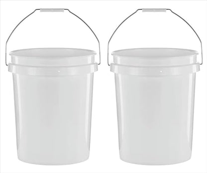 (2 Pack) 5 Gallon Round Utility Bucket, Comfort Handle, Plastic, White