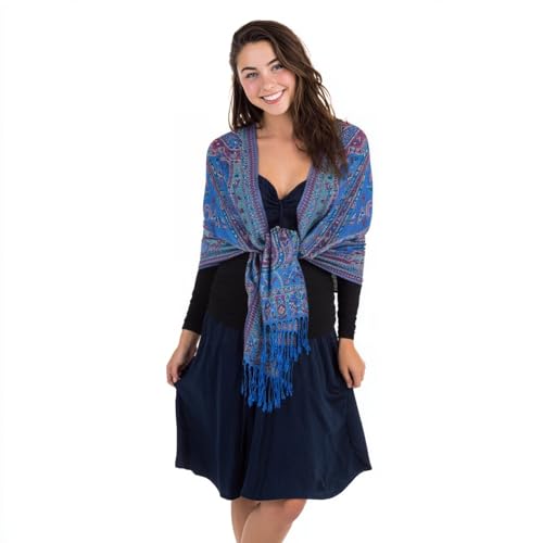 TUSHUSTY Pashmina Feel 숄 랩 레이브 스카프 여성용 부드럽고 실키한 양면 남성용 스카프 히잡 - color: 블루 2