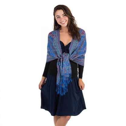 TUSHUSTY Pashmina Feel Shawls Wraps Rave Scarf for Women Soft Silky Reversible Men Scarves Hijab - color: Blue 2