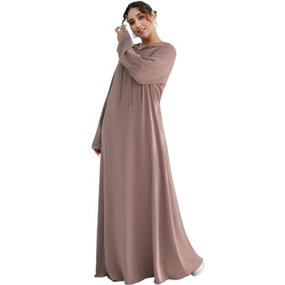 Muslim Abaya Dress for Women Lightweight Hoody Pockets Islamic Prayer Robe - color: Taro, size: Small
