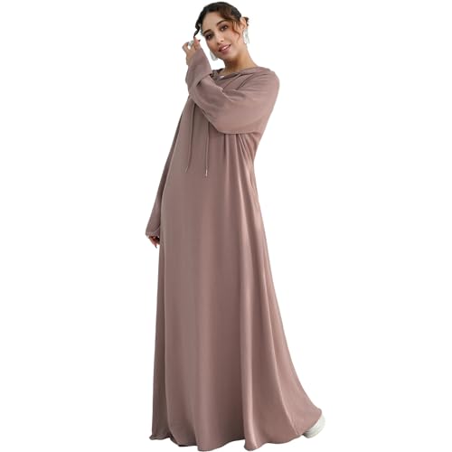 Muslim Abaya Dress for Women Lightweight Hoody Pockets Islamic Prayer Robe - color: Taro, size: X-Large