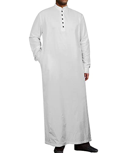 YAOHUOLE Muslim Thobe for Men Button down Mens Caftans Big and Tall Mens Arab Thobe with Pocket - color: White, size: XX-Large