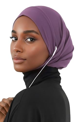 Aisha's Design Practical Cotton Bonnet with Built-In Neck Cover and Ear Access - color: Purple