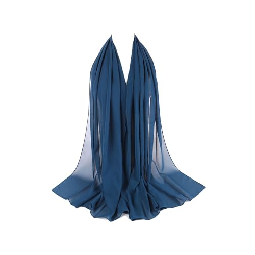 Premium Chiffon Hijab Head Scarf Shawl Wrap for Muslim Women Lightweight - color: Dark Blue