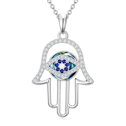 WINNICACA Sterling Silver Evil Eye Necklace Protection Crystal Pendant for Women Good Luck Vintage Evil Eye Pendant Jewelry Birthday Gifts for Women Friend Female - style: F02-Hamsa Necklace