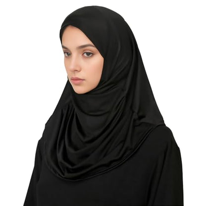 LMVERNA Ready To Wear Hijab for Women Muslim Instant Turban Soft Scarf for Prayer Long Hijabs - color: Black