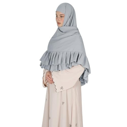 Prayer Hijab for Women Muslim Cotton Blend Lightweight Ruffled Square Scarf - color: Gray