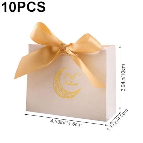 10pcs Eid Gift Bags Ramadan Snack Bags with Gold Ribbon, Reusable Eid Mubarak Bags for Presents Festive Party Wrapping - color: Style3