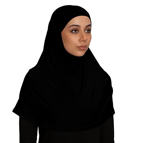 TheHijabStore.com Women's 2 Piece Amira Jersey Hijab - Soft Modal Stretch Head Scarf with Tube Under Scarf Cap - color: Black
