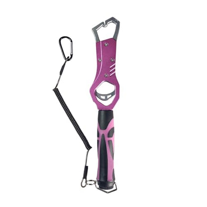 Eupheng 11.8'' Heavy-Duty Fish Gripper with Scale Rustproof Aluminum Body, Non-Slip Rubber Handle, Built-in Weight Estimator & Wrist Lanyard - color: Pink