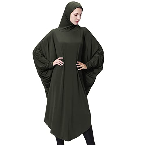 khalat Women's One-Piece Muslim Abaya Dress Large Overhead Prayer Ramadan Long Hijab Dress - color: Dark Green, size: Large