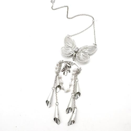 ORIESSE Butterfly Car Decor,Cute Hanging Car Charms for Rear View Mirror,Silver Butterfly Wind Chime Dangling Aesthetic Ornament Pendant for Women