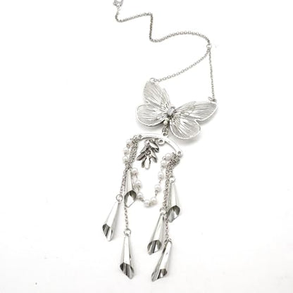 ORIESSE Butterfly Car Decor,Cute Hanging Car Charms for Rear View Mirror,Silver Butterfly Wind Chime Dangling Aesthetic Ornament Pendant for Women