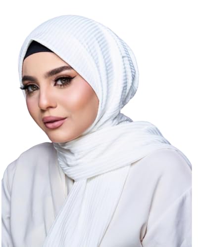 Instant Hijab For Women | Head Wrap100% Cotton Rib Headscarf | Easy to Wear Hijabs with Metal Pin - color: White