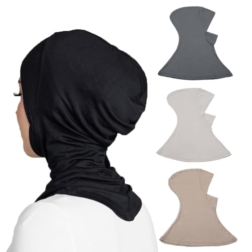 Yeieeo 4PCS Hijab Undercap for Women, No Slip Full Coverage Hijab Inner Cap, Soft Underscarf Breathable Headwear - color: Bk+gy+gy+lkq
