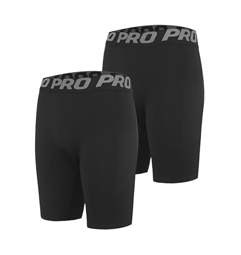 DANI CHINS Men's Athletic Compression Shorts Sports Running Workout Gym Underwear Boxer Shorts with Pockets - color: Black, Black, size: X-Large