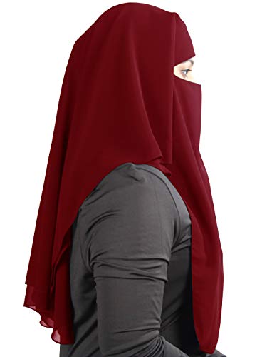 MyBatua 3 Layers Saudi Niqab In Breathable Georgette, Wholesale Price, 1pc Face Veil NQ-003 - color: Rose Pink