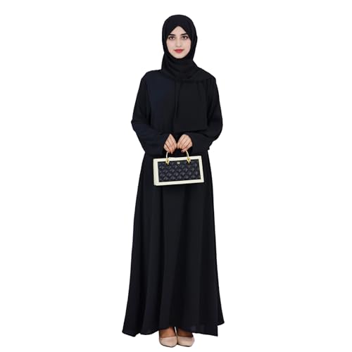 Women Abaya Muslim Dress Long Sleeve Modest Prayer Maxi Kaftan Islamic Clothes with Pockets - color: Black, size: X-Large